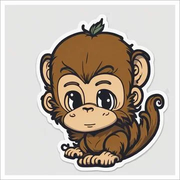 Vector, Image of sticker, cartoon cute Monkey Stock Illustration