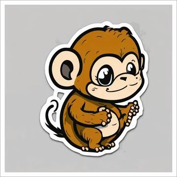Vector, Image of sticker, cartoon cute Monkey Stock Illustration