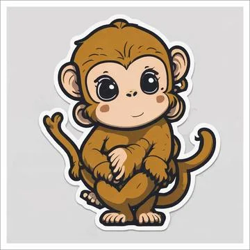 Vector, Image of sticker, cartoon cute Monkey Stock Illustration