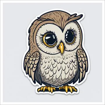 Vector, Image of sticker, cartoon cute Owl Stock Illustration