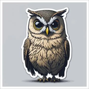 Vector, Image of sticker, cartoon cute Owl Stock Illustration