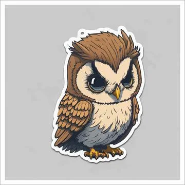 Vector, Image of sticker, cartoon cute Owl Stock Illustration