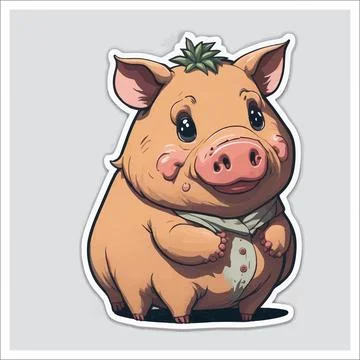 Vector, Image of sticker, cartoon cute Pig Stock Illustration