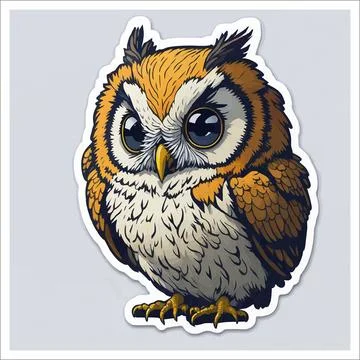 Vector, Image of sticker, cartoon cute Owl Stock Illustration