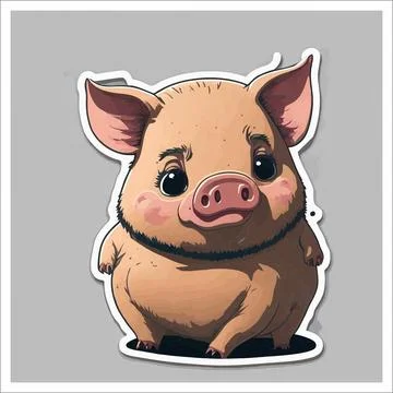Vector, Image of sticker, cartoon cute Pig Stock Illustration