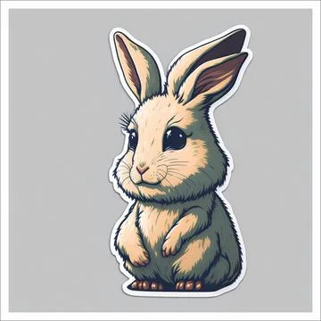 Vector, Image of sticker, cartoon cute Rabbit Stock Illustration