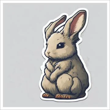 Vector, Image of sticker, cartoon cute Rabbit Stock Illustration