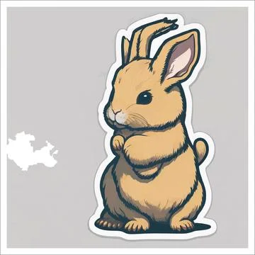 Vector, Image of sticker, cartoon cute Rabbit Stock Illustration
