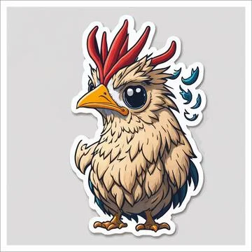 Vector, Image of sticker, cartoon cute Rooster Stock Illustration