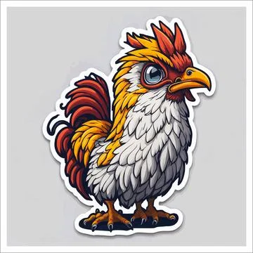 Vector, Image of sticker, cartoon cute Rooster Stock Illustration