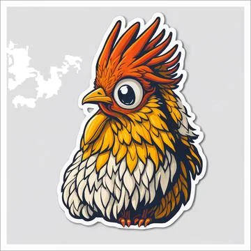 Vector, Image of sticker, cartoon cute Rooster Stock Illustration