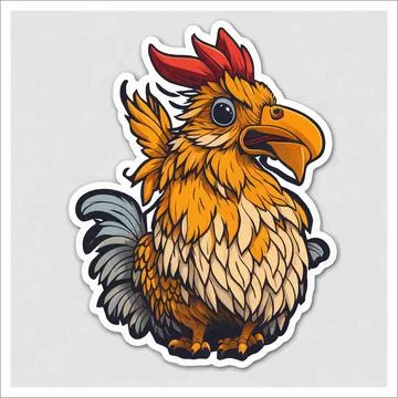 Vector, Image of sticker, cartoon cute Rooster Stock Illustration