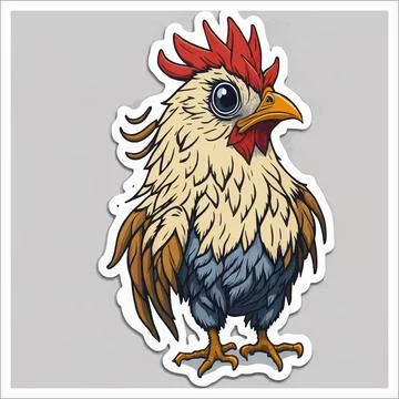 Vector, Image of sticker, cartoon cute Rooster Stock Illustration