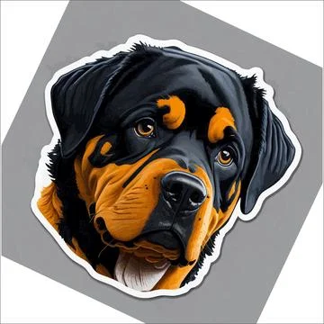 Vector, Image of sticker, cartoon cute Rottweiler Stock Illustration