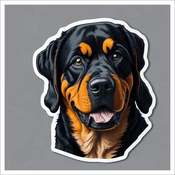 Vector, Image of sticker, cartoon cute Rottweiler Stock Illustration