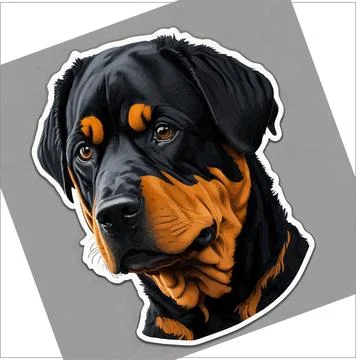Vector, Image of sticker, cartoon cute Rottweiler Stock Illustration