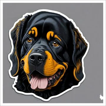 Vector, Image of sticker, cartoon cute Rottweiler Stock Illustration