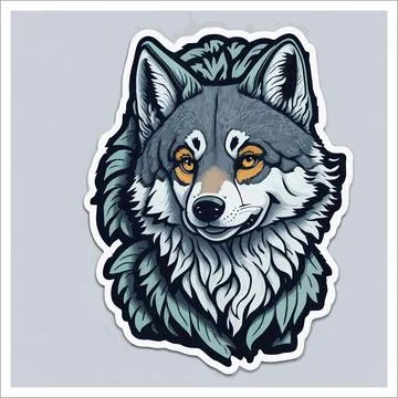 Vector, Image of sticker, cartoon cute Wolf Stock Illustration