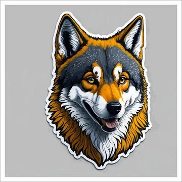 Vector, Image of sticker, cartoon cute Wolf Stock Illustration