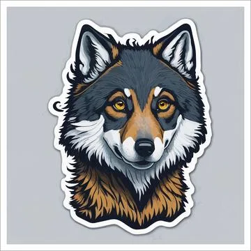 Vector, Image of sticker, cartoon cute Wolf Stock Illustration