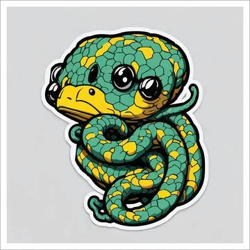 Vector, Image of sticker, cartoon cute Snake Stock Illustration