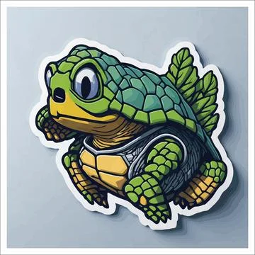 Vector, Image of sticker, cartoon cute Turtle Stock Illustration