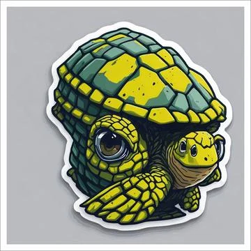 Vector, Image of sticker, cartoon cute Turtle Stock Illustration