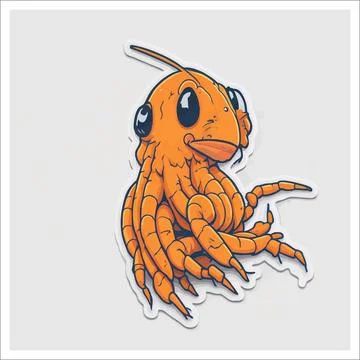 Vector, Image of sticker, cartoon cute Shrimp Stock Illustration