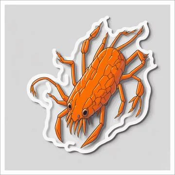 Vector, Image of sticker, cartoon cute Shrimp Stock Illustration