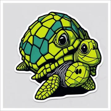 Vector, Image of sticker, cartoon cute Turtle Stock Illustration