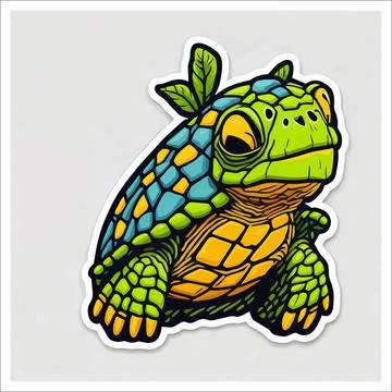 Vector, Image of sticker, cartoon cute Turtle Stock Illustration