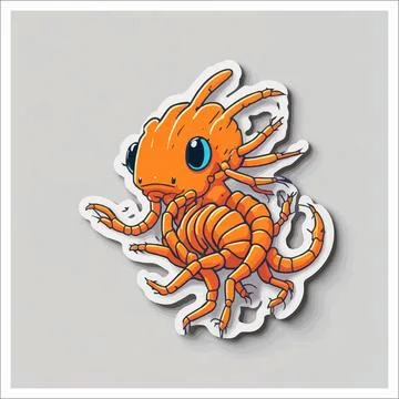 Vector, Image of sticker, cartoon cute Shrimp Stock Illustration