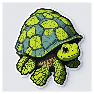 Vector, Image of sticker, cartoon cute Turtle Stock Illustration