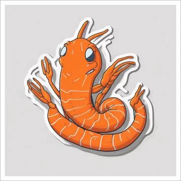Vector, Image of sticker, cartoon cute Shrimp Stock-Illustration