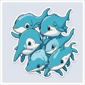 Vector, Image of sticker, cartoon cute Dolphins Stock-Illustration