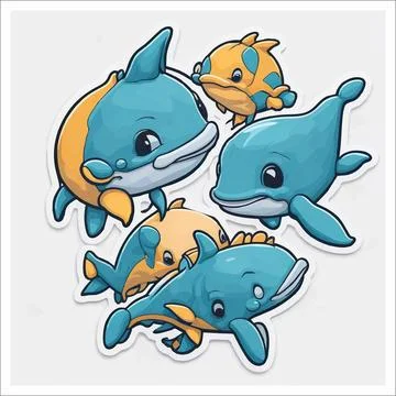 Vector, Image of sticker, cartoon cute Dolphins Stock-Illustration