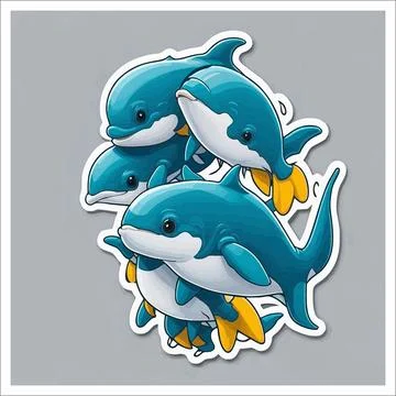 Vector, Image of sticker, cartoon cute Dolphins Stock Illustration
