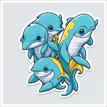 Vector, Image of sticker, cartoon cute Dolphins Stock-Illustration