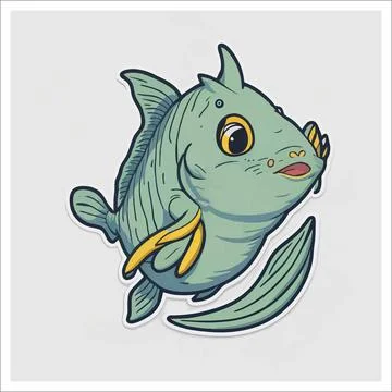 Vector, Image of sticker, cartoon cute Catfish Stock Illustration