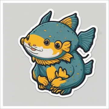 Vector, Image of sticker, cartoon cute Catfish Stock Illustration