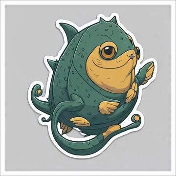 Vector, Image of sticker, cartoon cute Catfish Stock Illustration
