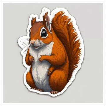 Vector, Image of sticker, cartoon cute Squirrel Stock Illustration