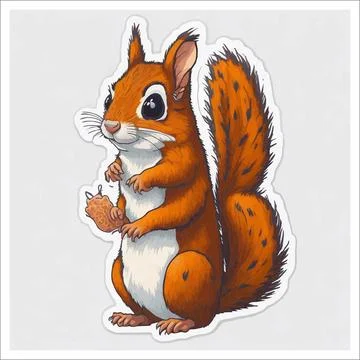 Vector, Image of sticker, cartoon cute Squirrel Stock Illustration