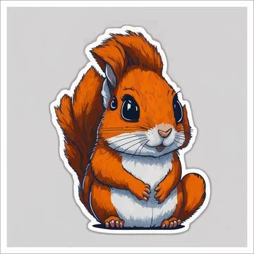 Vector, Image of sticker, cartoon cute Squirrel Stock Illustration