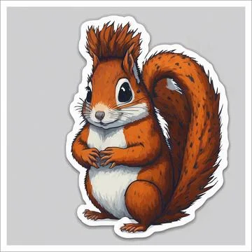 Vector, Image of sticker, cartoon cute Squirrel Stock Illustration