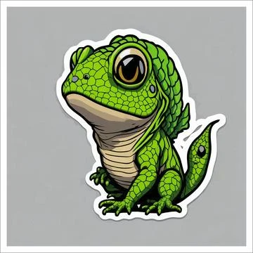 Vector, Image of sticker, cartoon cute Lizard Stock Illustration
