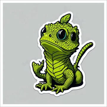 Vector, Image of sticker, cartoon cute Lizard Stock Illustration