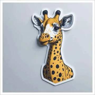 Vector, Image of sticker, cartoon cute Giraffe Stock Illustration