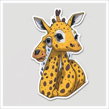 Vector, Image of sticker, cartoon cute Giraffe Stock Illustration