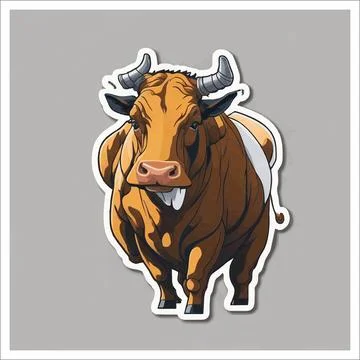 Vector, Image of sticker, cartoon cute Bull Stock Illustration